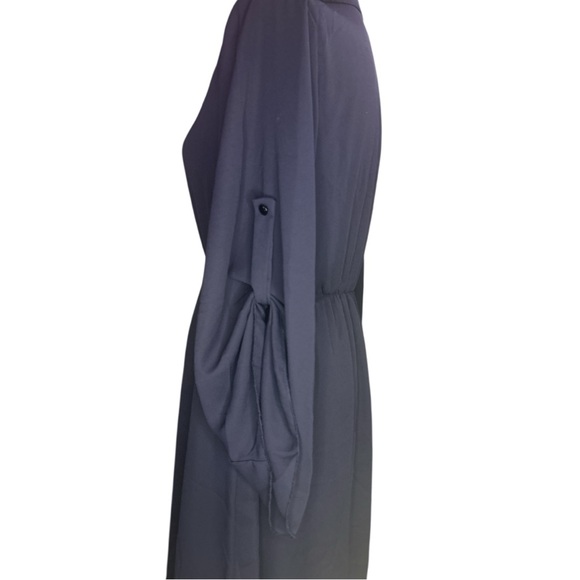 Poema Silky Navy V-Neck Mini Dress Flowy Button up 3/4 Sleeves Sz S - Picture 7 of 12